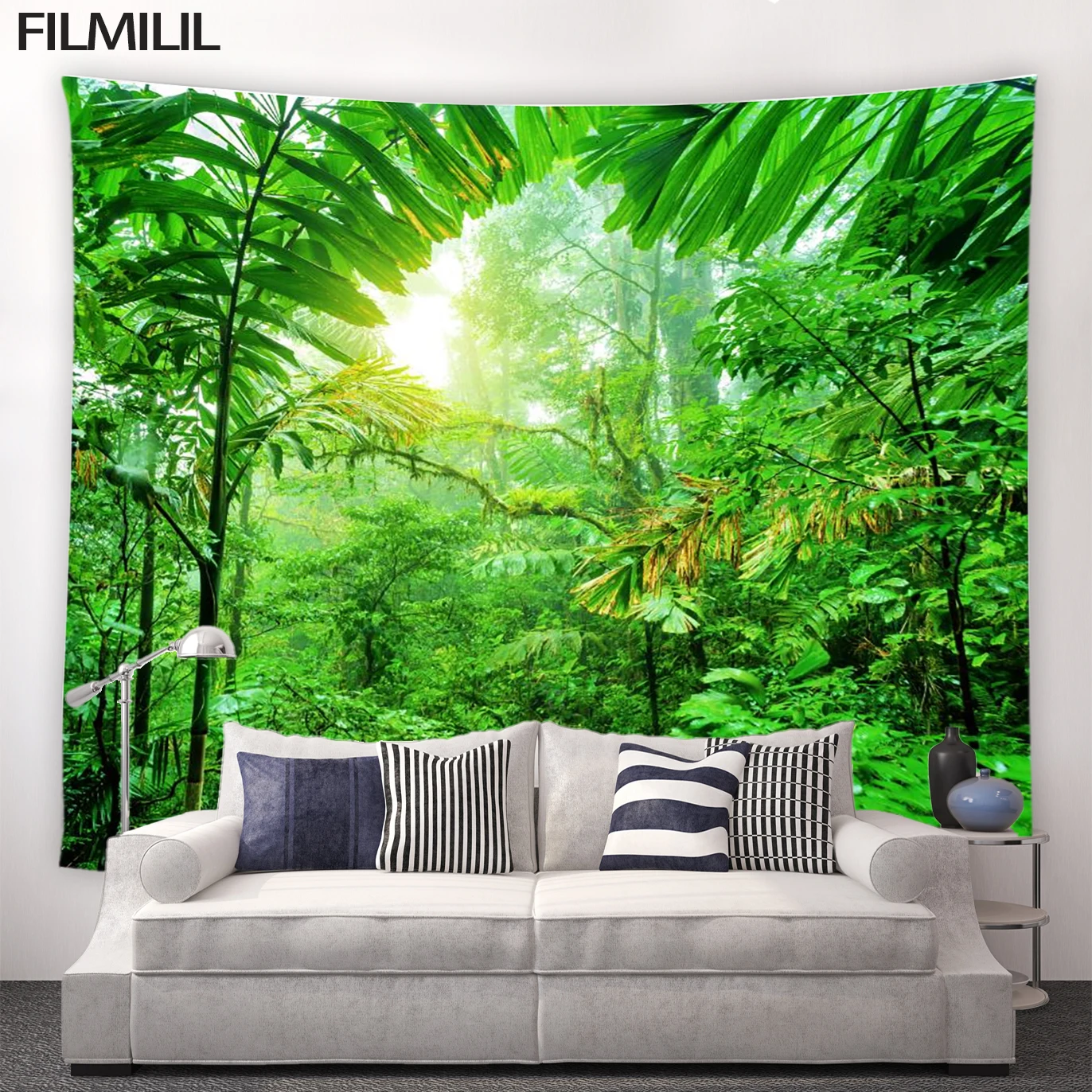 Forest Cave Waterfall Tapestry Green Trees Natural Scenery Tapestries Bedroom Dormitory Decor Wall Hanging Mural Screen Blanket