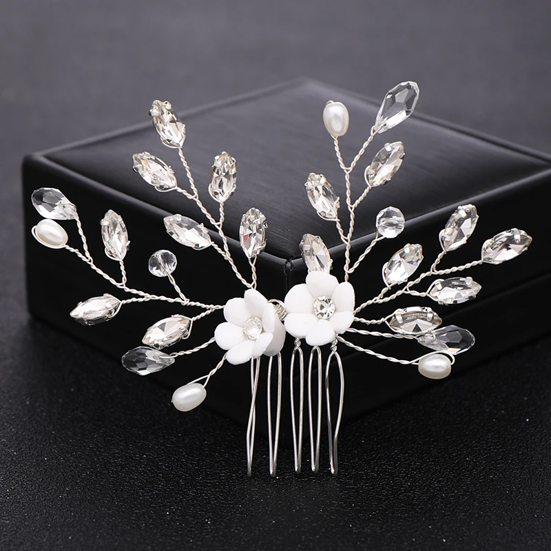 Модный цветок с жемчугом и кристаллами, свадебные расчески для волос, аксессуары для волос для невесты, головной убор ручной работы, тиара для женщин, свадебные украшения для волос