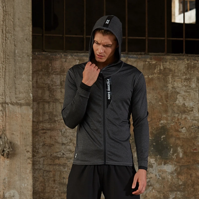 Running Jacket Gym Men Sports Coat Fitness Long Sleeve Hooded Tight Hoodies Zipper Slim Hiking Sweatshirts Male Training Jackets