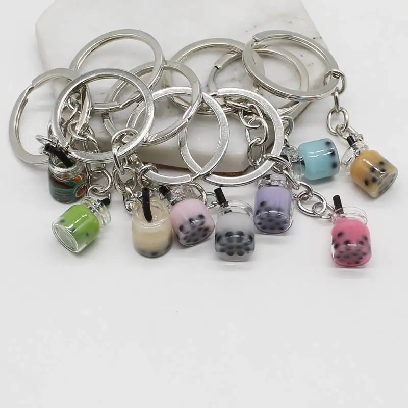 

Fashion Charm Mini Simulation Pearl Milk Tea Bottle Bag Pendant Keychain Jewelry