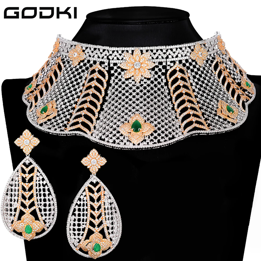 

GODKI Luxury Princess Crown Flower Statement Choker Jewelry sets For Women Wedding African Cubic Zircon CZ Dubai Bridal Jewelry