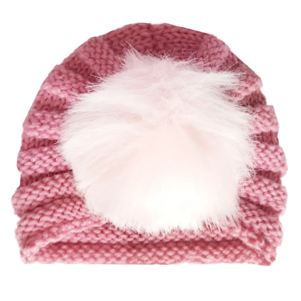 Вязаная шапка-тюрбан с помпонами для новорожденных мальчиков и девочек, зимняя теплая шапка головной убор, детская мягкая шапка