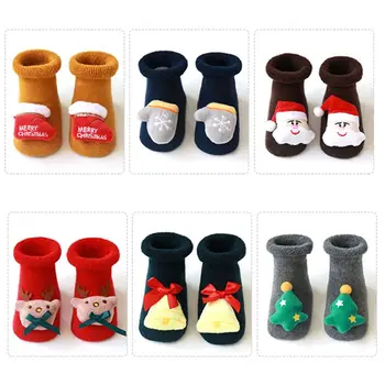 

Newborn Baby Christmas Terry Towel Floor Socks 3D Cartoon Santa Non-Slip Hosiery