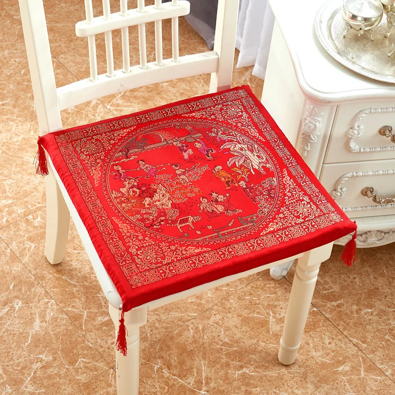 Washable Chinese Red Embroidery Seat Cushion New Year Wedding Gifts Thicker Seat Pad Chair Cushion Kitchen Office Soft Patio Pad 