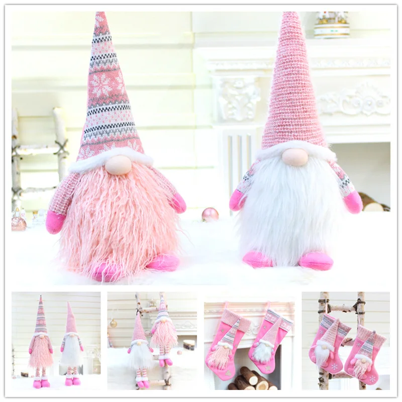 Pink Christmas Decorations Cute Faceless Doll Santa Claus Stocking Dec Xmas Tree Hanging Pendants Merry Christms Decor For Home | Дом и сад