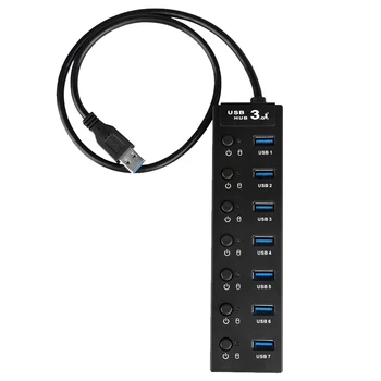 

PC Laptop USB Hub Extension Charging Dock With LED Indicator Power Adapter Home Travel Office Plug And Play Splitter 7 Ports