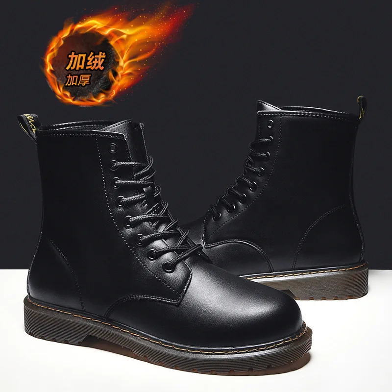 

Autumn And Winter New Style plus Velvet Warm Hight-top Boots Men Martin Boots Retro Leather Worker Boot Short Boots