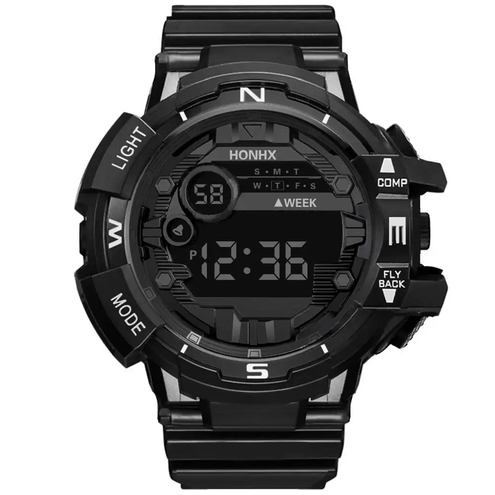 Модные мужские водонепроницаемые светодиодный часы с цифровой датой военные спортивные резиновые кварцевые часы с будильником цифровые часы мужские водонепроницаемые#4O04 - Цвет: Черный