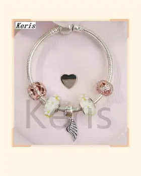 

High Quality 1:1 100% Silver Floral Angel Wing Pendant String Bracelet Free Delivery