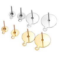 50Pcs/Lot 5/6/10/12mm Stainless Steel  Blank Post Earring Stud Base Pins DIY For Men Women Jewelry Making Wholesale Findings 2