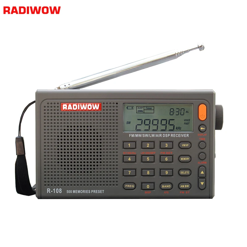 Função de Alarme de Som de Alta Qualidade para Exterior Dsp com Lcd Radiwow Rádio Portátil Digital Estéreo fm – lw sw mw ar Interno R-108