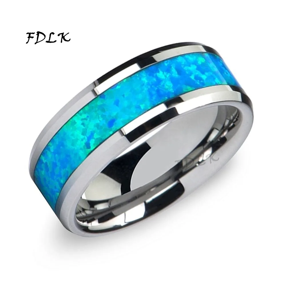 Stainless Steel Engagement Ring Mens Ring Blue Opal Men Opal Engagement Ring Rings