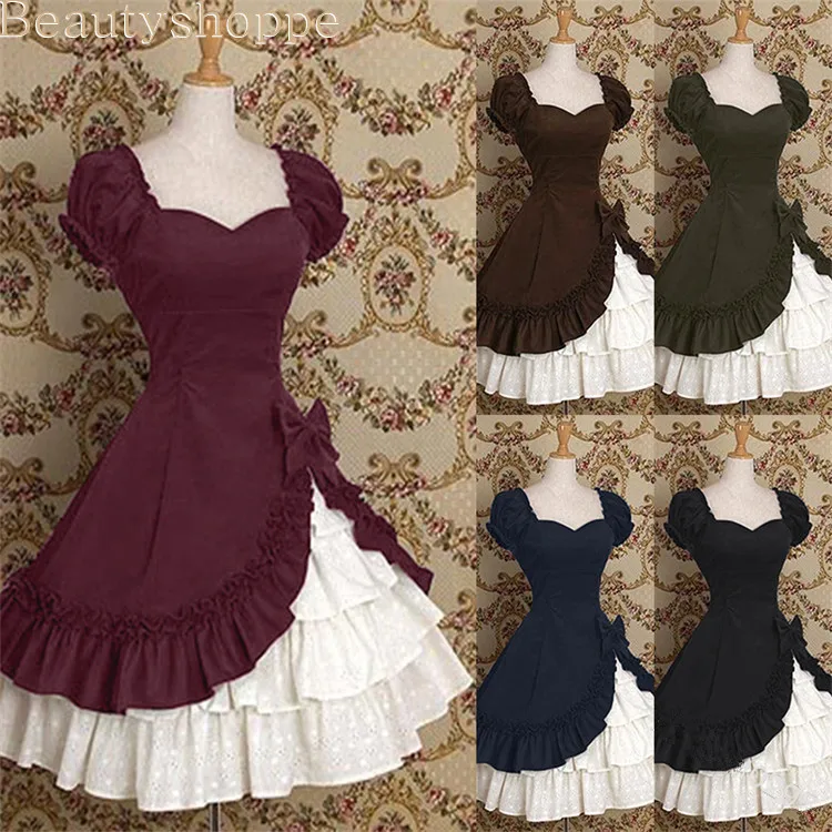 Индивидуальные летние платья Лолиты с коротким рукавом и квадратным воротником на Хэллоуин готический бант Женская одежда