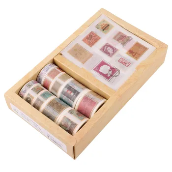 

10 Rolls of Delicate Scrapbook Tapes Set Notebook Stickers Creative Book Tape (Colorful Stamp)
