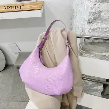

Retro Alligator PU Leather Handbags Women Solid Color Shoulder Underarm Bag Female Fashion Travel Hobos Purse