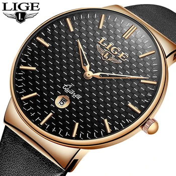 

LIGE New Fashion Men Watches Analog Quartz Wristwatches 30M Waterproof Chronograph Sports Date Leather Watches Montre Homme