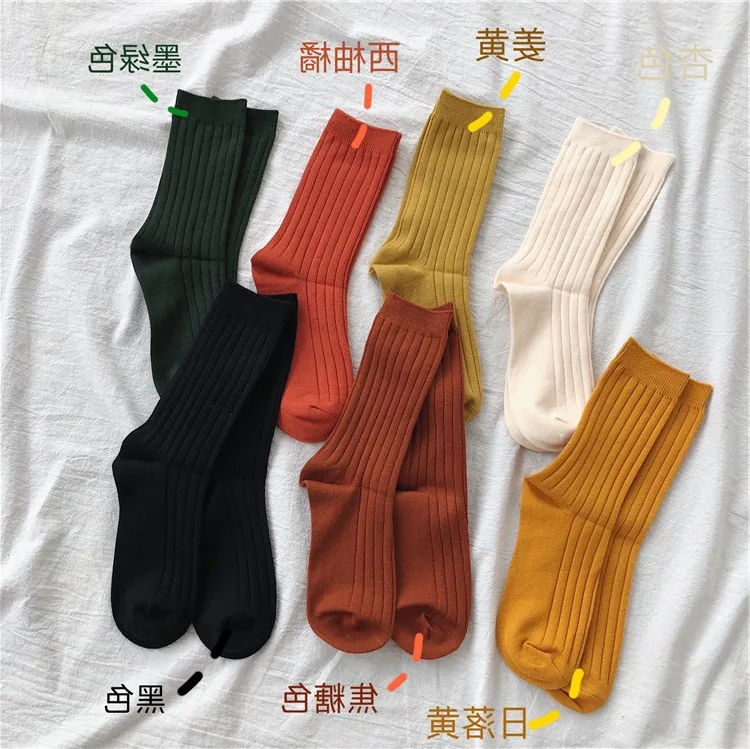 

Special Autumn of Tube Socks Warm Color Versatile by Age Solid Color Comfortable Elasticity Sunken Stripe Texture Bunching Socks