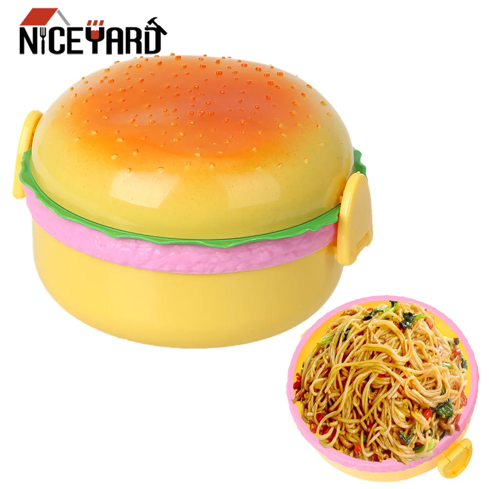 

NICEYARD 800 ML Double Tier Hamburger Lunch Box Food Container Storage with Fork Lunchbox Kids Bento Container