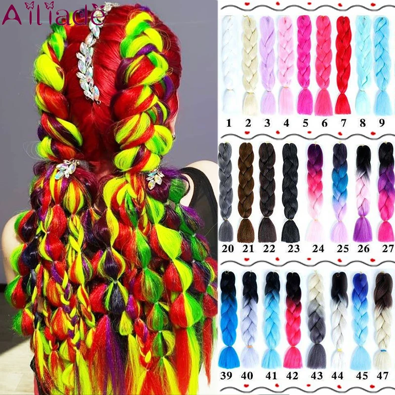 

AILIADE Synthetic Jumbo Braids Hair 100g 24 inch High Temperature Fiber Jumbo Brading Ombre Crochet Braiding Hair Extensions