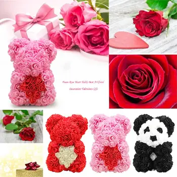 

23cm Rose Flower Bear Toy PE Foam Fluffy Bubble Artificial Flowers Hand-made Romantic Valentine Gifts Birthday Present