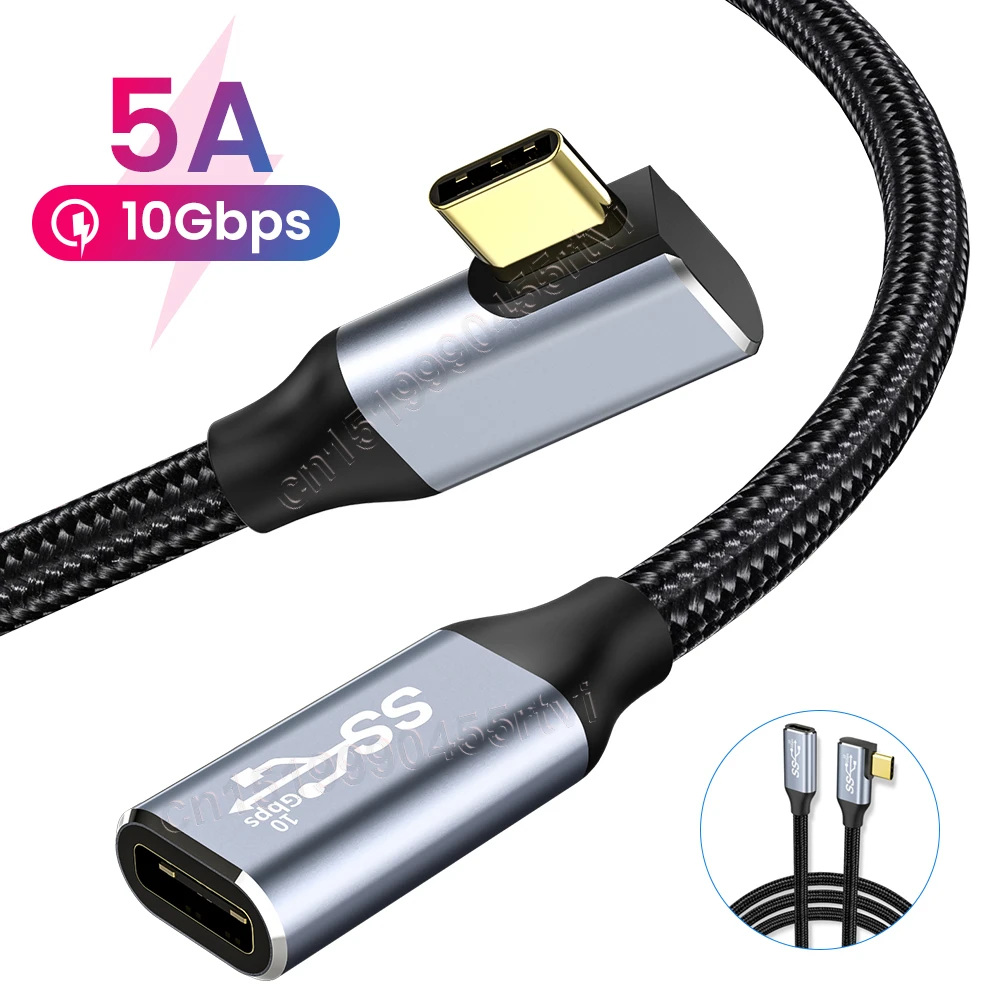 android phone charger 100W Elbow USB 3.1 Type C Cable 5A 10Gbps USB Fast Data Cable For Macbook Pro 4K USB Extension Cable USB C To Type-C Quick Cable iphone hdmi to tv