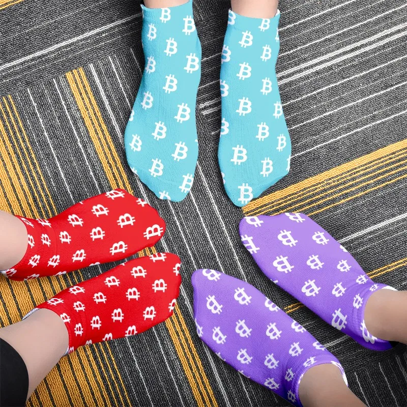 

Novelty Bitcoin Print Ankle Socks Men Women Breathable Short Socks Unisex Creative Casual Dressing Socks Kawaii