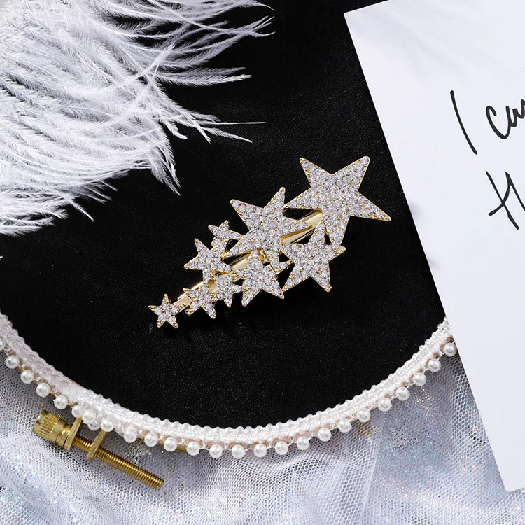Full of Crystals Size Five-pointed Star Barrettes Rhinestone xingx wang Red Side Clip Side Edge GIRL'S Cool Korean-style Duckbil