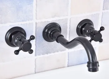 

Black Oil Rubbed Brass Dual Handles Widespread 3 Holes Wall Mounted Bathroom Tub Sink Basin Faucet Sink Mixer Tap msf500