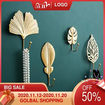 

Golden Metal Leaf Shape Hook Door Wall Wardrobe Clothes Bag Scarf Hanger Keys Creative Mini Hanging Single Coat Decor