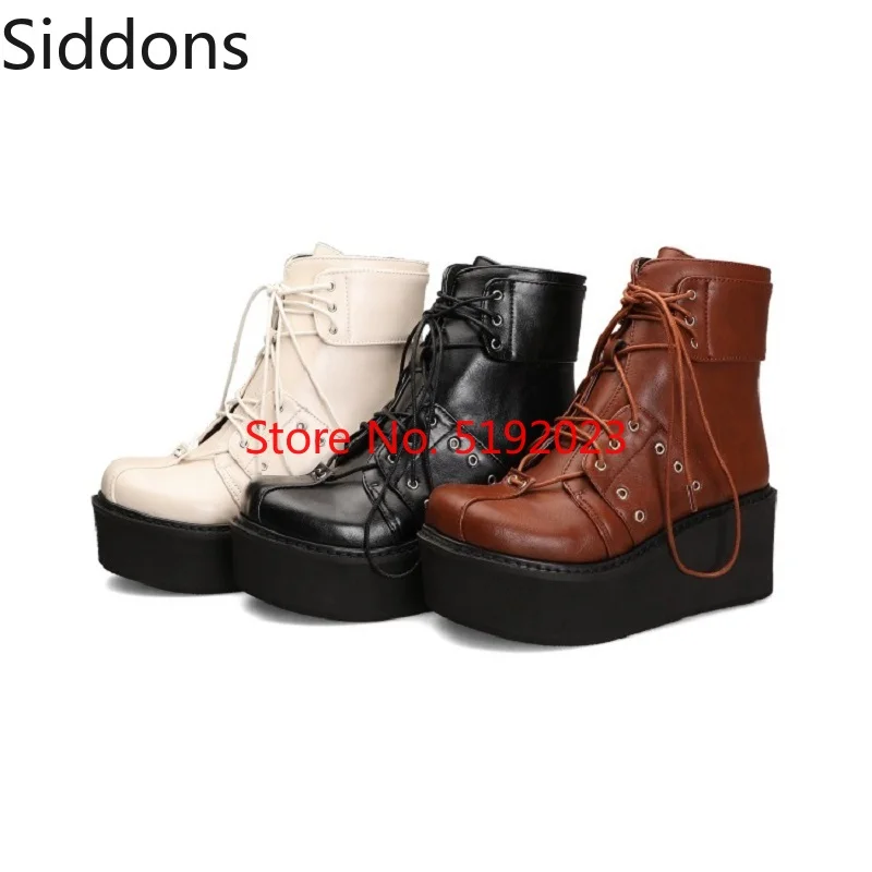 Женская обувь; зимние ботинки на танкетке; обувь на платформе со шнуровкой из искусственной кожи; гладиаторы; роскошная дизайнерская обувь для женщин; Zapatos De Mujer; D126