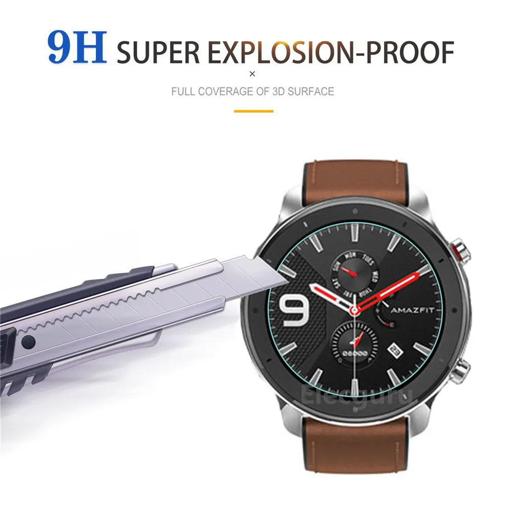 Screen Protector for Amazfit GTR(47mm version) Smartwatch 9H Tempered Glass 2.5D Scratch Proof Bubble Free Protective Film,3 Pcs