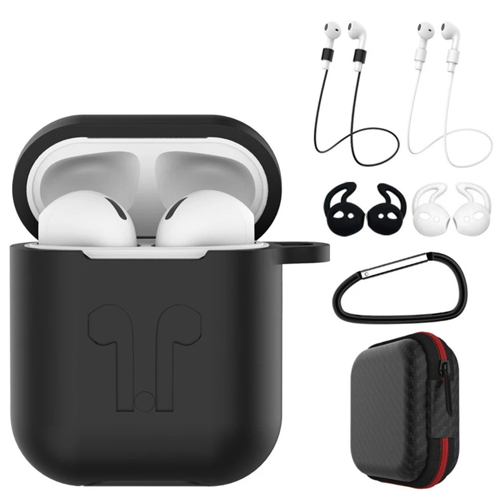 

7 pcs In 1 Sets Protective Accessories Kits Silicone for Airpods 1 2 Case Hook Winder Box Cover Set Earpods Holder Ring Strap