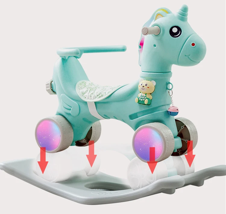 Детские блестящие игрушки 5в1 с единорогом, качающейся лошадкой, вращающейся тележкой, флэш, утолщенные шасси, Детские домашние игрушки