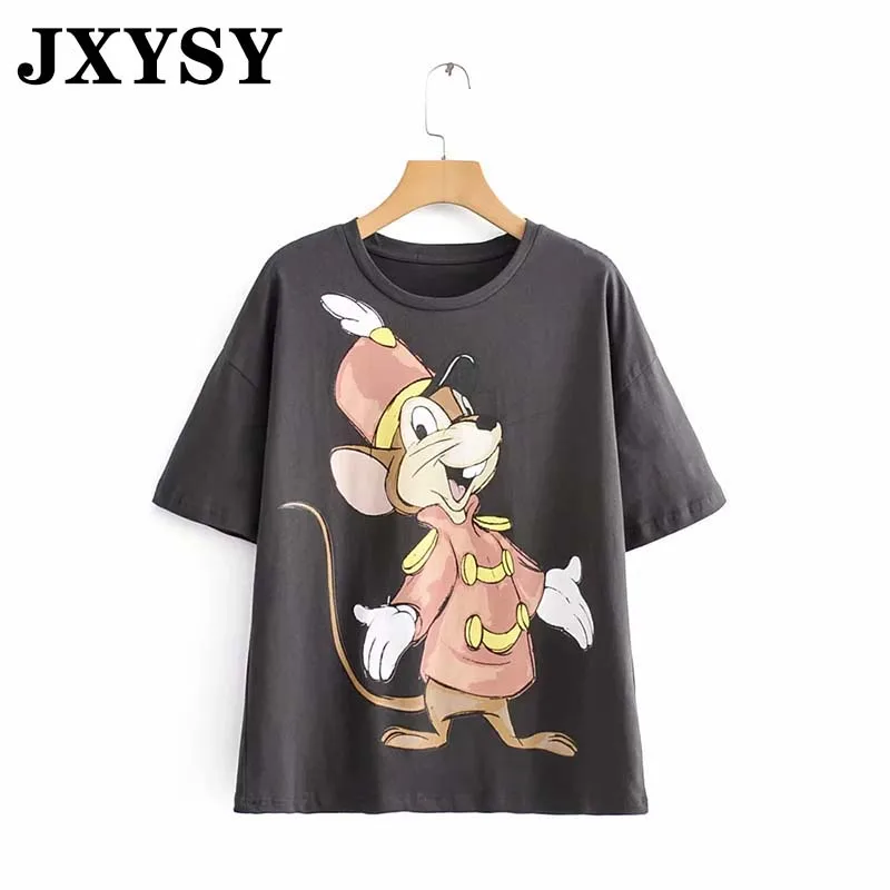 

JXYSY summer t-shirt women england style cartoon little mouse print tee cotton short sleeve o neck female t-shirt tops