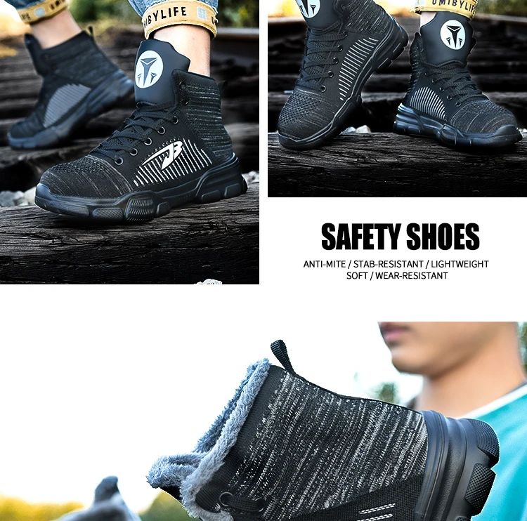 Нерушимая рабочая обувь со стальным носком для мужчин и женщин; зимние ботинки; теплые рабочие ботинки на меху; безопасные рабочие кроссовки с защитой от разбивания