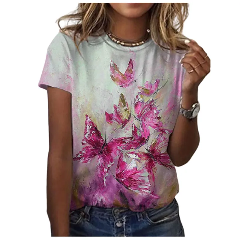 Plus Size Women 3D Floral Print T Shirt Summer 2021 New Fashion Casual O-Neck Short Sleeve Shirt Streetwear Ladies Tee Tops bulk t shirts