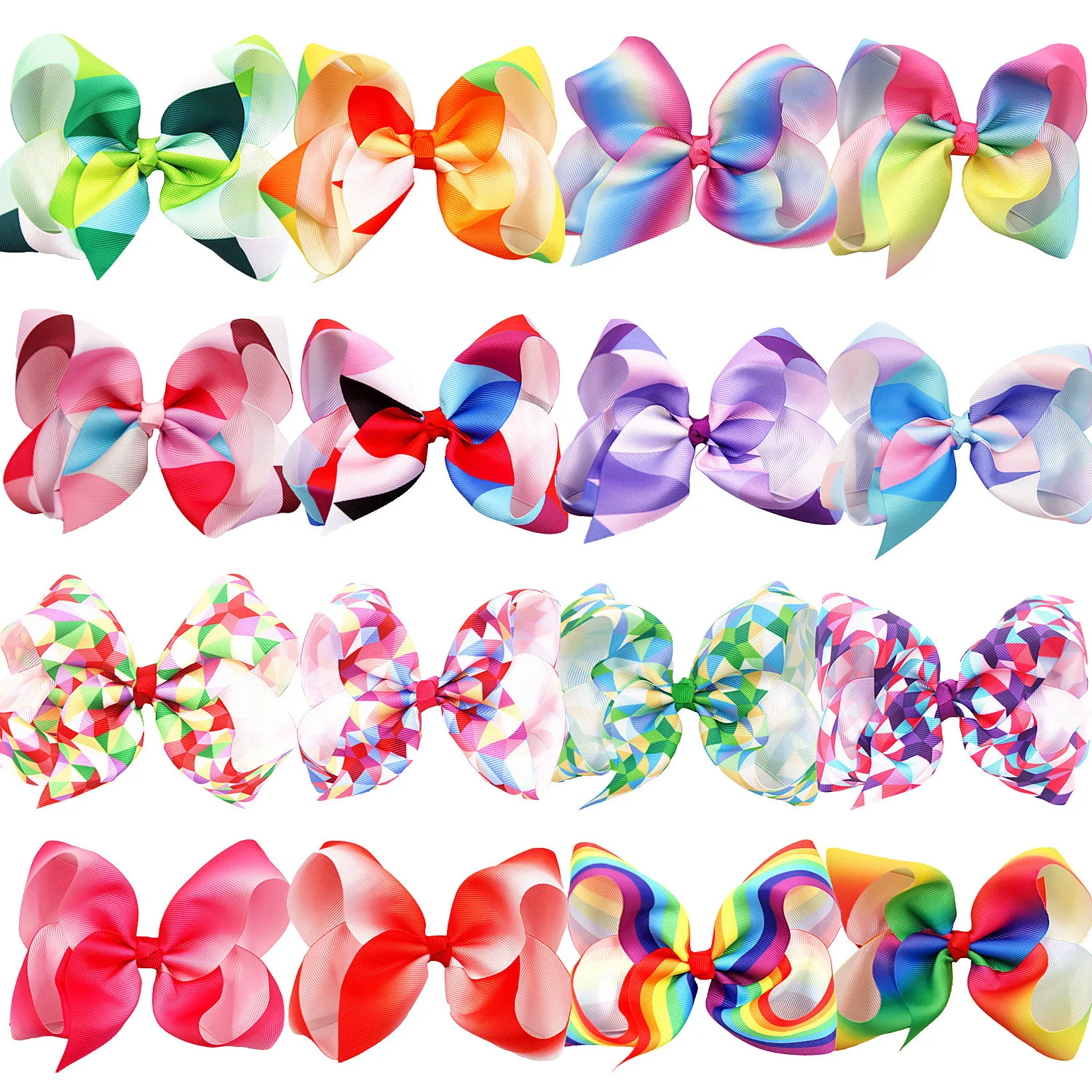 

5" Baby Girl Hair Bows Clips Boutique Grosgrain Ribbon Rainbow Alligator Hair Clips For Girls Teens Child Kids 16 Colors in Pack