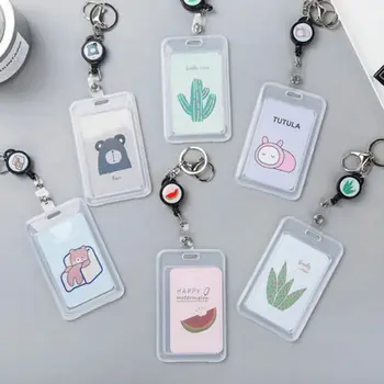 

Hot Sale Plastic Cute Cartoon ID Bus Card Pass Holder Keyring Key Chain Case Wallet Pouch Badge Holder For School Office Company