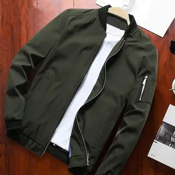 

Plus Size Coat Men Jacket Spring Autumn Mens Overcoat Solid Color Coats Zipper Pockets Male Jackets Hommes Varsity Jacket