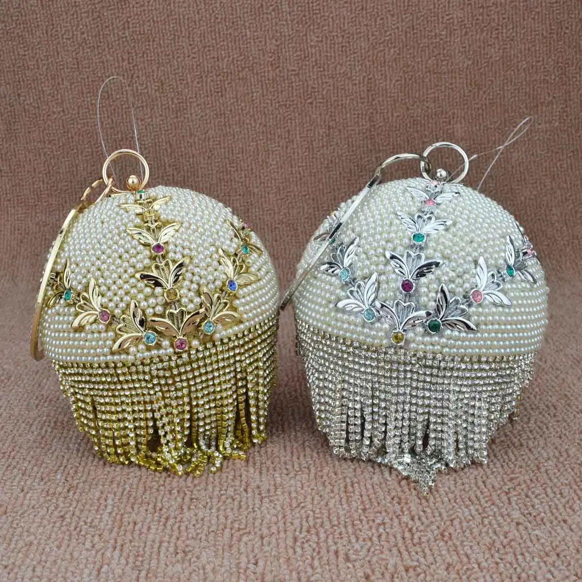 Fashion Luxury Ball Designer Wristlets Evening Bags Golden Silver Crystal tassel Pearl Handbags Circular Clutch Bags