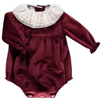 

Pre-sale White Lace Collar Romper Red Newborn Baby Clothes Romper Jumpsuit Clothes Long Sleeve Cute 70-100cm
