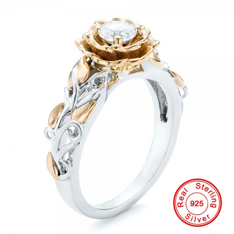925 Sterling Silver Color Ring Flower Design AAA Zircon Rings For Women Jewelry S925 Wedding Engagement Fine Gift | Украшения и