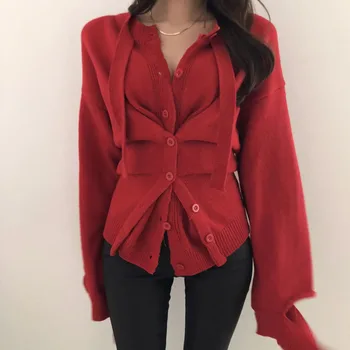 

Knitted Sweater Women 2020 Spring Korean Fashion Elegant Long Sleeve Waisted Knitwear Chic Feamle Tops Cardigan Pull Femme