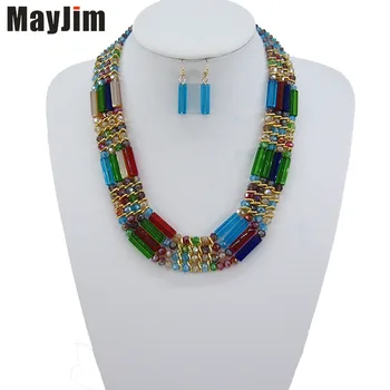 2020 Statement fashion Vintage Choker necklace chain yellow african nigerian crystal bead jewelry sets Handmade jewelry sets