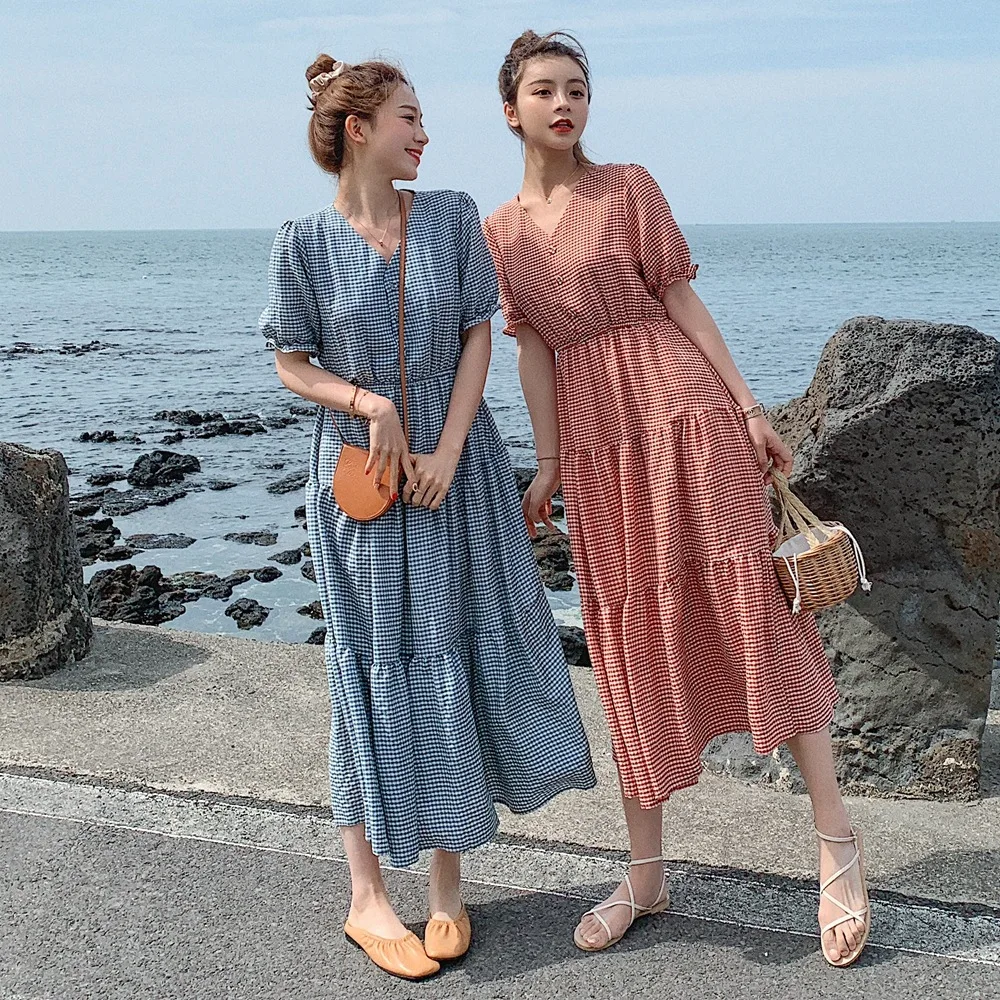 

Korean-style INS Fashionable WOMEN'S Dress 2019 Summer New Style Retro CHIC-Style V-neck Waist Hugging Thousands of Birds Long D