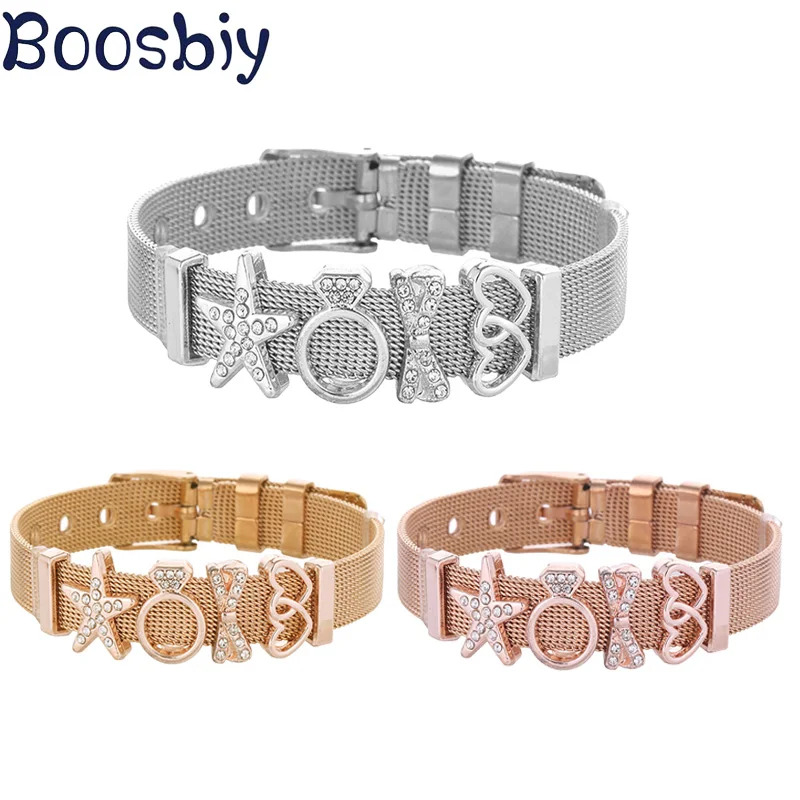 Boosbiy DIY Браслеты из нержавеющей стали с сеткой браслеты для женщин мужчин сердце к