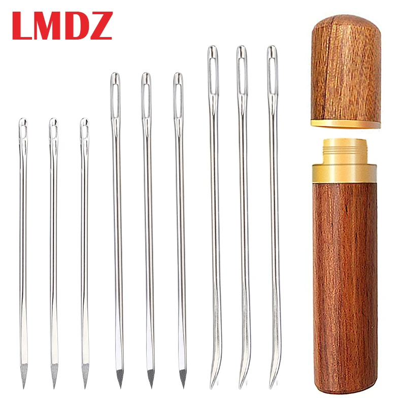 Lmdz 9pcs Leather Sewing Needles Big Eye Sharp Tip Needle For