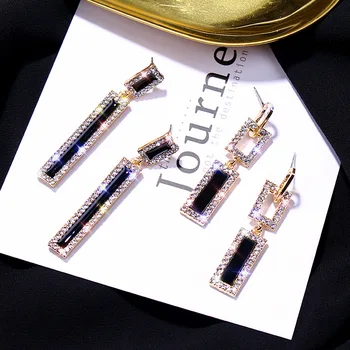 

Statement Earrings 2020 Black Square Geometric Earrings For Women Crystal Luxury Wedding Rhinestone Earring Gold Color