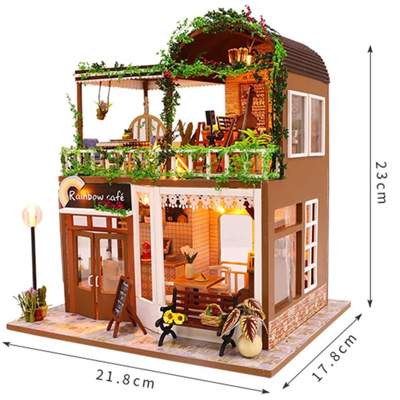 DIY кафе миниатюрные кукольные домики строительные наборы сборные игрушки деревянный кукольный домик ручной работы Пазлы мебель дом игрушка Рождественский подарок