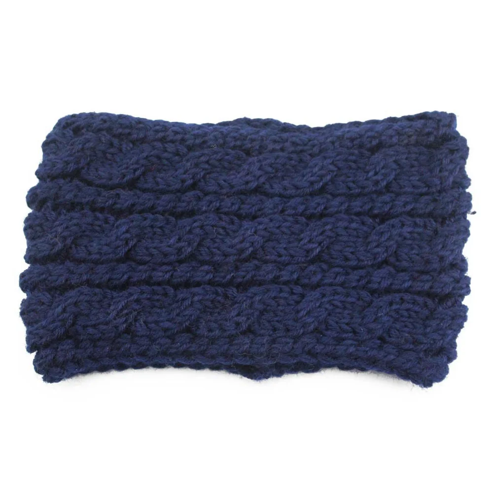 Dark Blue Женский зимний теплый вязаный полосатый тюрбан Теплый головной убор повязка для волос TOSYS0034 - Цвет: Dark Blue